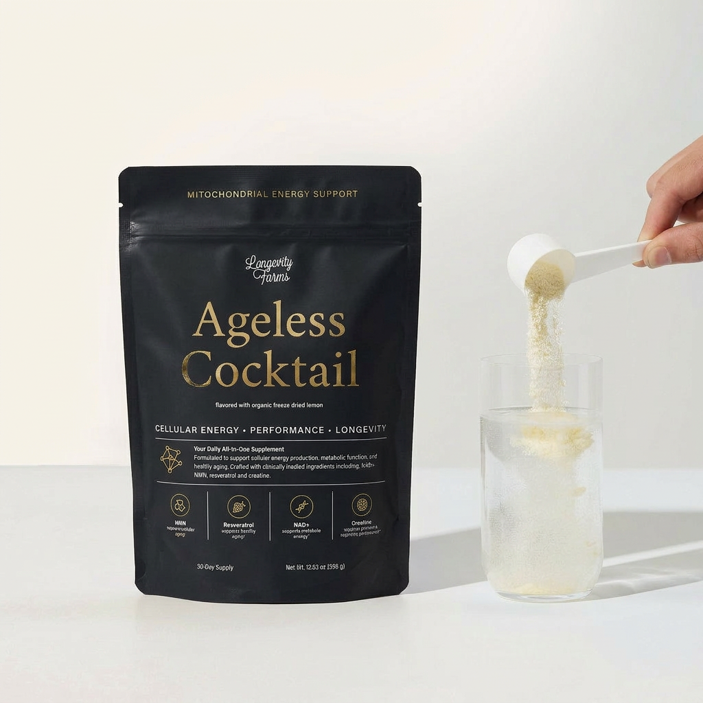 Ageless Cocktail drink mix tub by Longevity Farms